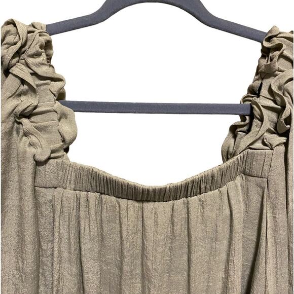 Blu Pepper Ruffled Blouse Women's Size L Sage Green Puff Sleeve Crepe Square - Picture 5 of 13